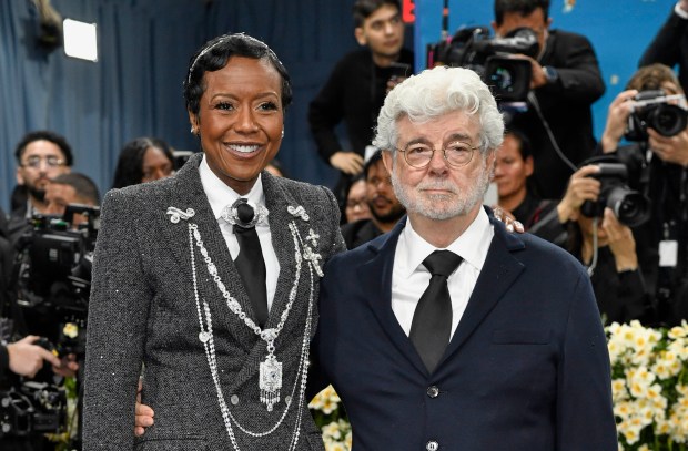 Mellody Lucas, left, and George Lucas attend The Metropolitan Museum of Art's Costume Institute benefit gala celebrating the opening of the "Superfine: Tailoring Black Style" exhibition on Monday, May 5, 2025, in New York. (Photo by Evan Agostini/Invision/AP)