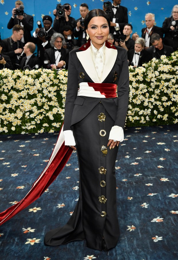 Mindy Kaling attends The Metropolitan Museum of Art's Costume Institute benefit gala celebrating the opening of the "Superfine: Tailoring Black Style" exhibition on Monday, May 5, 2025, in New York. (Photo by Evan Agostini/Invision/AP)