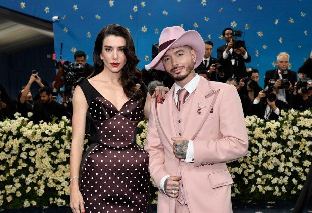 Valentina Ferrer, left, and J Balvin attend The Metropolitan Museum of Art's Costume Institute benefit gala celebrating the opening of the "Superfine: Tailoring Black Style" exhibition on Monday, May 5, 2025, in New York. (Photo by Evan Agostini/Invision/AP)
