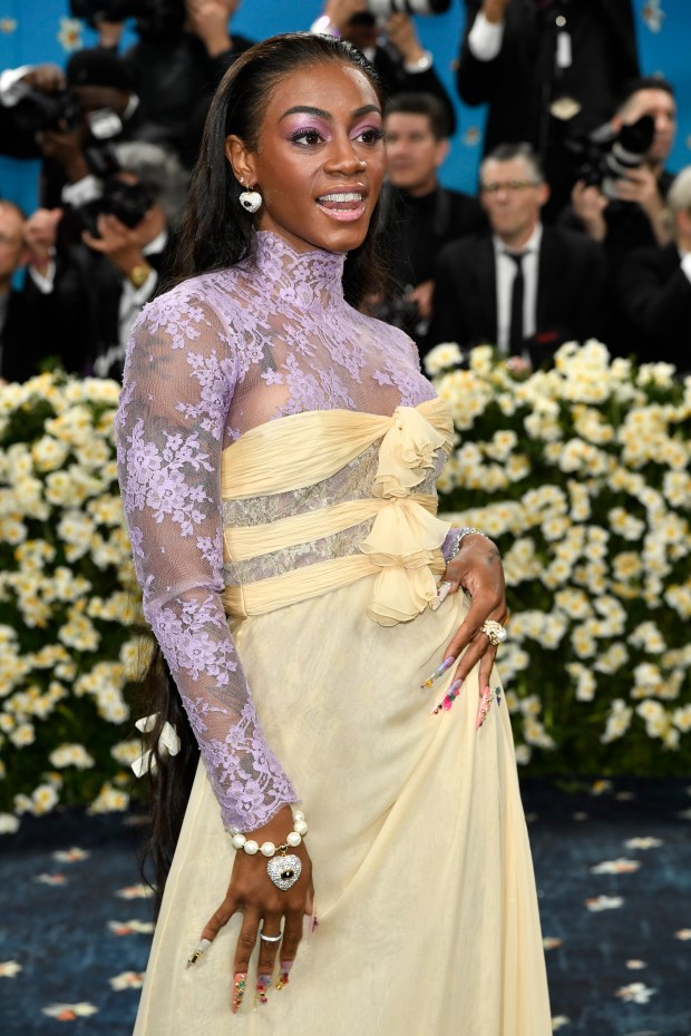 Sha'Carri Richardson attends The Metropolitan Museum of Art's Costume Institute benefit gala celebrating the opening of the "Superfine: Tailoring Black Style" exhibition on Monday, May 5, 2025, in New York. (Photo by Evan Agostini/Invision/AP)