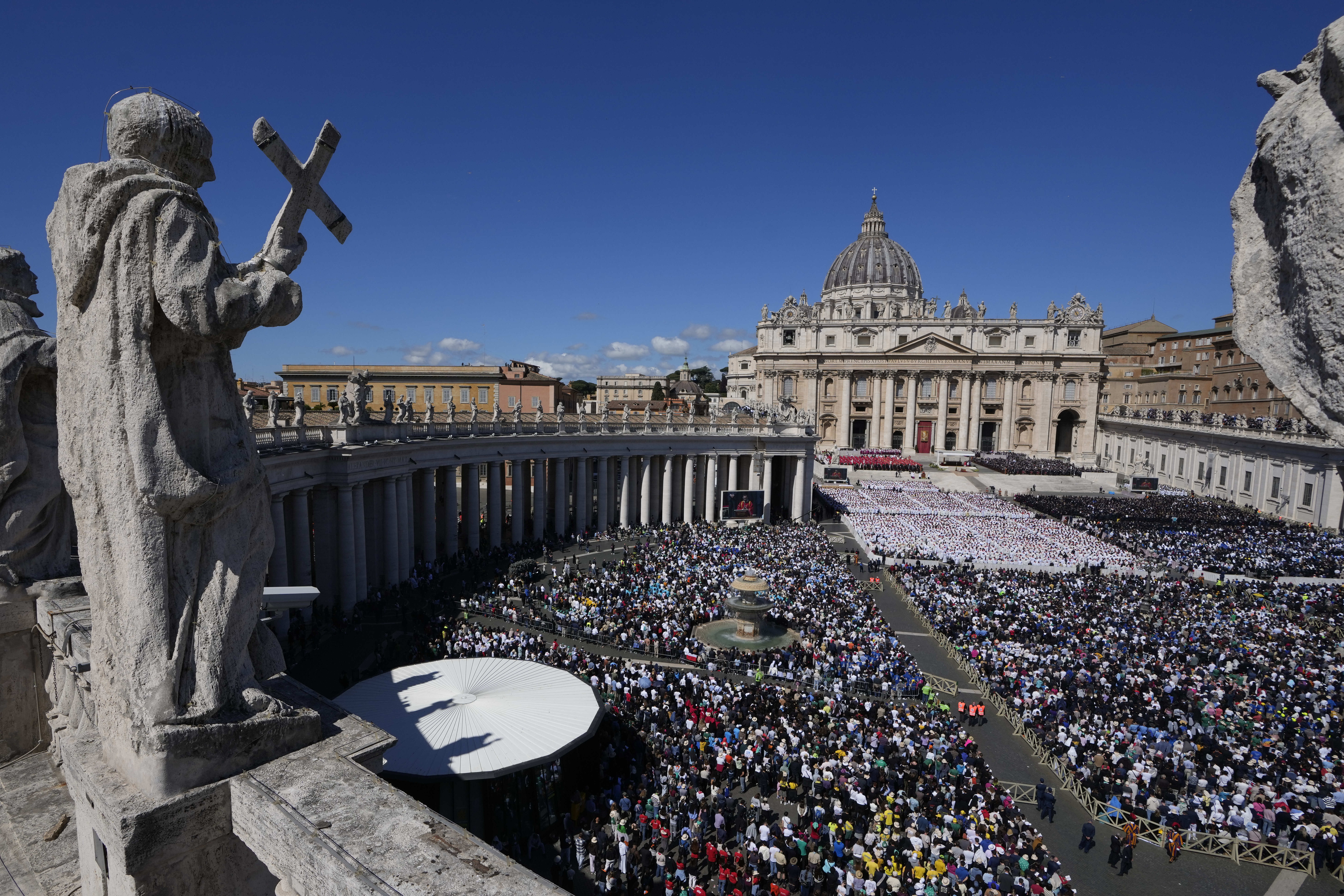 A view of the funeral of Pope Francis in St. Peter's Square at the Vatican, Saturday, April 26, 2025. (AP Photo/Gregorio Borgia)