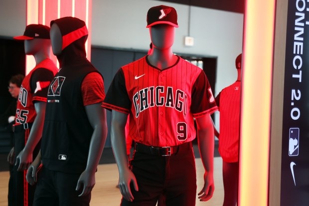 The White Sox unveil new Nike City Connect Series uniforms Monday, April 28, 2025, at 167 Events in Chicago. The uniform has the Bulls lettering across the chest. (Terrence Antonio James/Chicago Tribune)