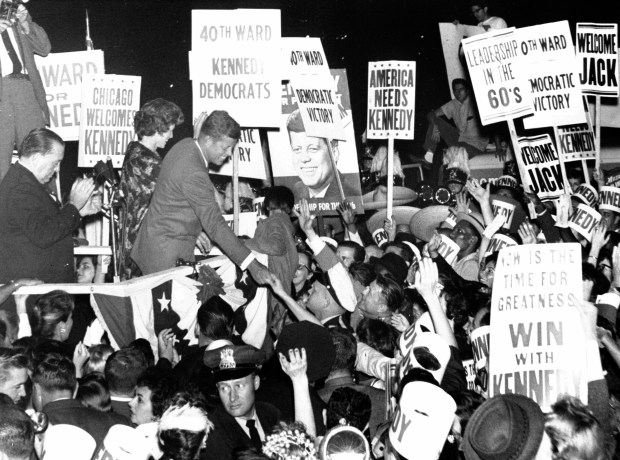 Mayor Richard J. Daley, left, campaigns with John F. Kennedy at Meigs Field in 1960, the year Kennedy won election as president. (Steve Lasker/Chicago Tribune) 