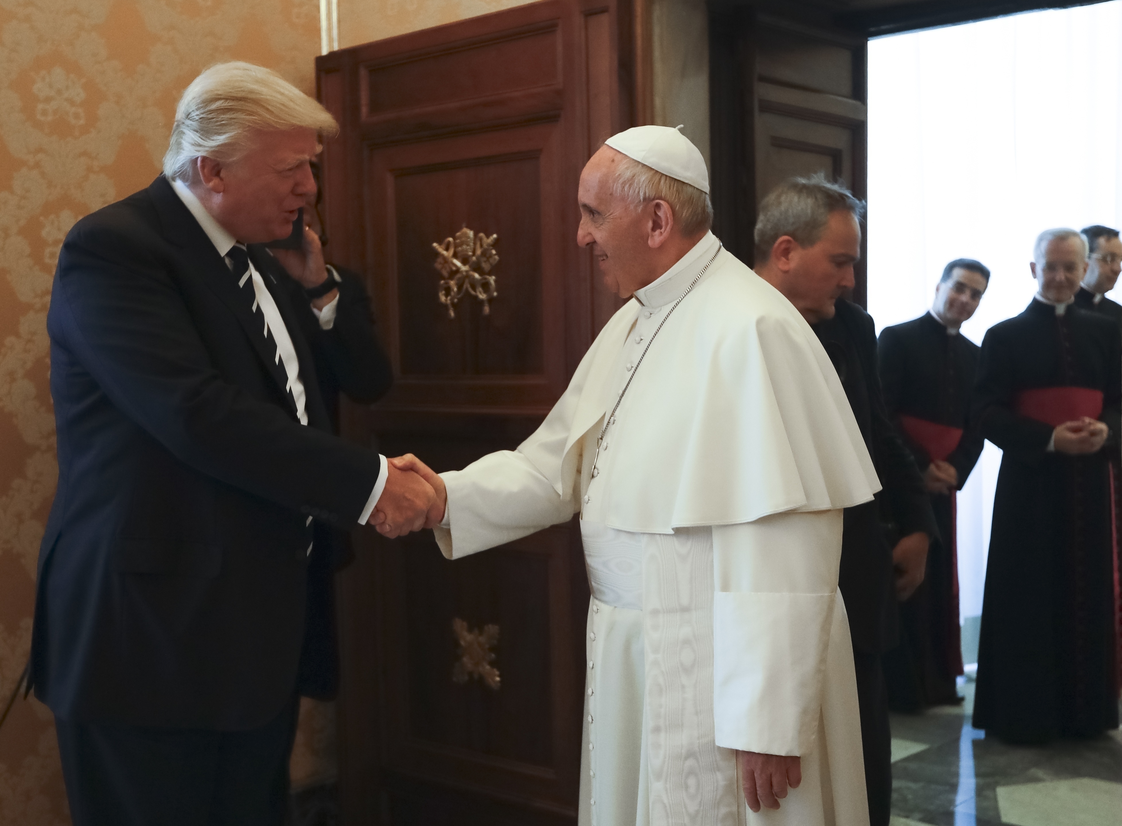 Pope Francis meets with President Donald Trump, left, on the occasion of their private audience, at the Vatican, May 24, 2017. (Alessandra Tarantino/AP)